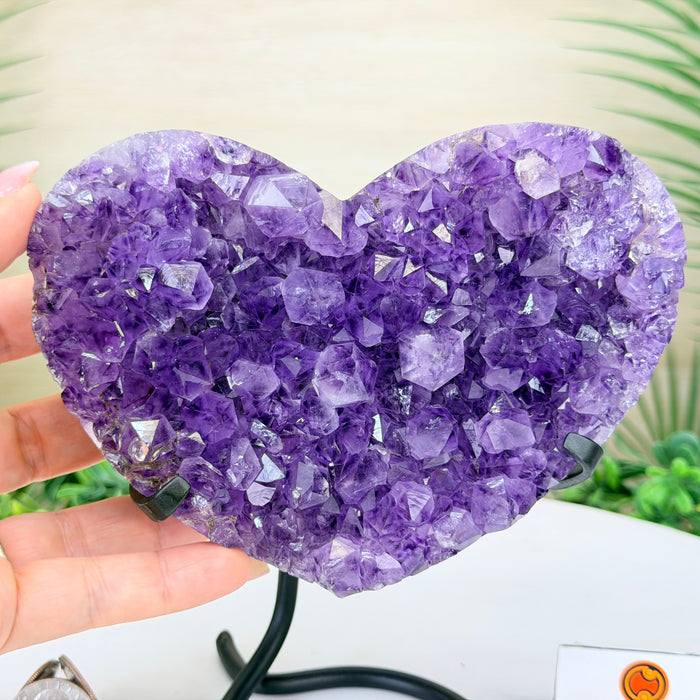 Amethyst Geode Heart, Metal Stand, 2.6 lbs & 6.9” Tall #5463-0399