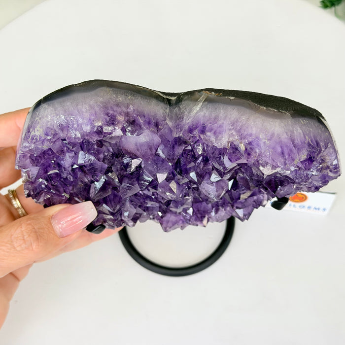Amethyst Geode Heart, Metal Stand, 2.6 lbs & 6.9” Tall #5463-0399