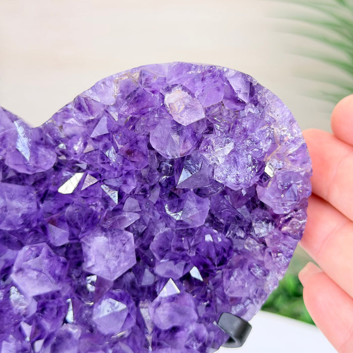 Amethyst Geode Heart, Metal Stand, 2.6 lbs & 6.9” Tall #5463-0399