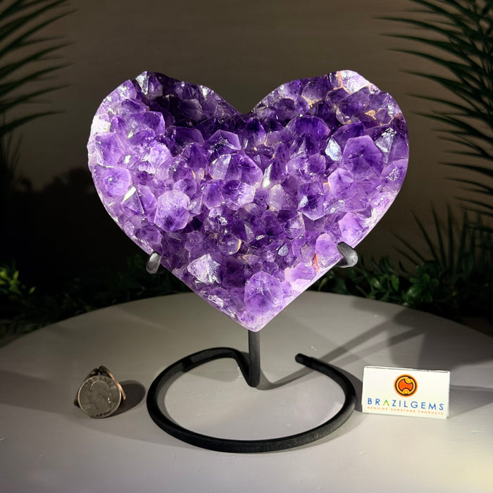 Amethyst Geode Heart, Metal Stand, 4 lbs & 7.5” Tall #5463-0416