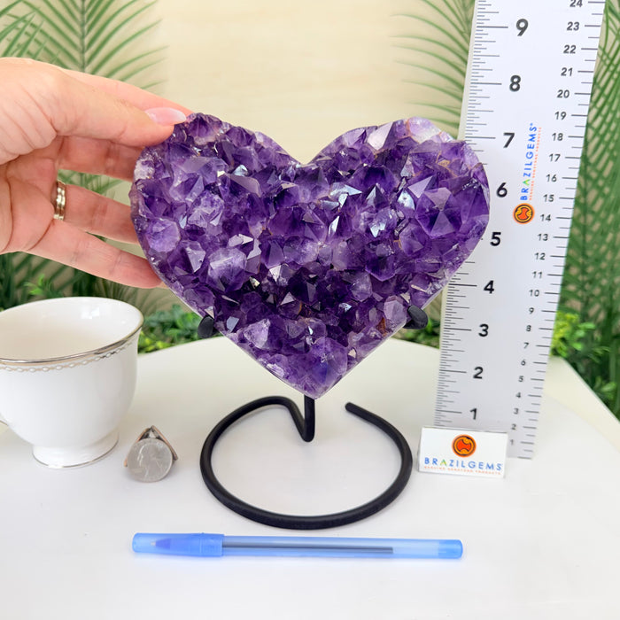 Amethyst Geode Heart, Metal Stand, 4 lbs & 7.5” Tall #5463-0416