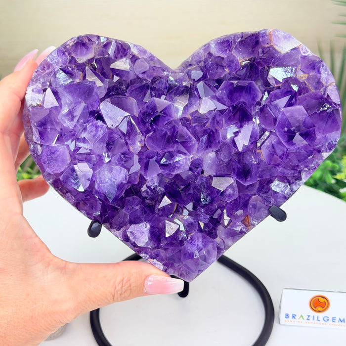 Amethyst Geode Heart, Metal Stand, 4 lbs & 7.5” Tall #5463-0416