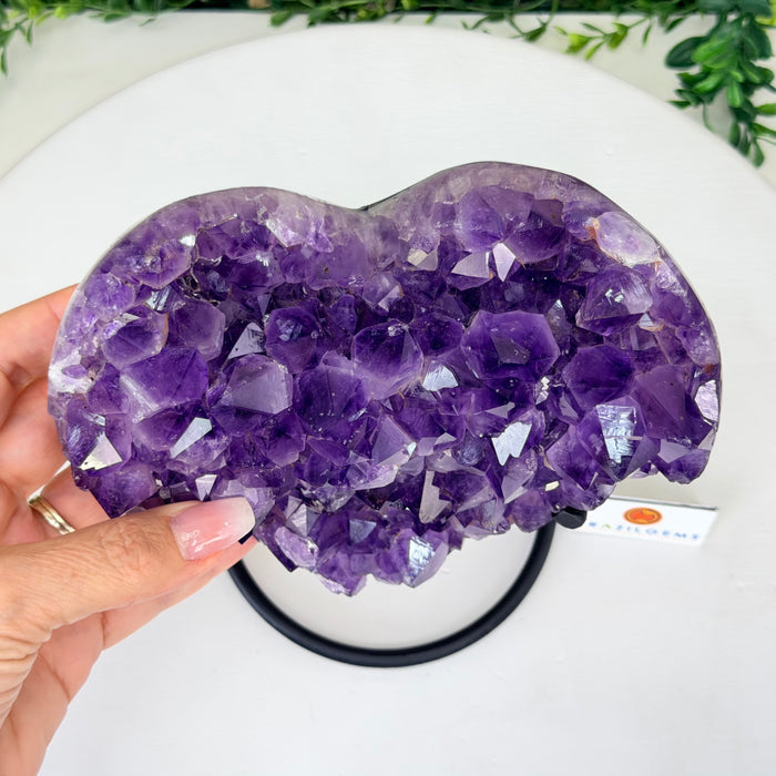 Amethyst Geode Heart, Metal Stand, 4 lbs & 7.5” Tall #5463-0416