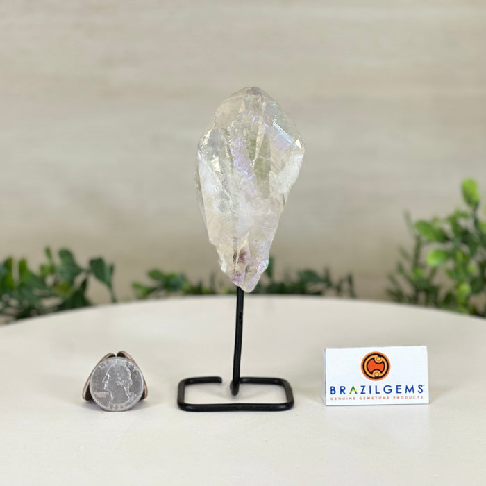 Angel Aura Quartz Point on a Metal Stand, 5.8" Tall #3122AA-038