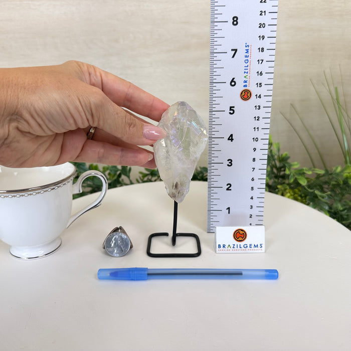Angel Aura Quartz Point on a Metal Stand, 5.8" Tall #3122AA-038