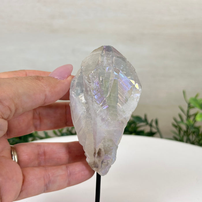 Angel Aura Quartz Point on a Metal Stand, 5.8" Tall #3122AA-038