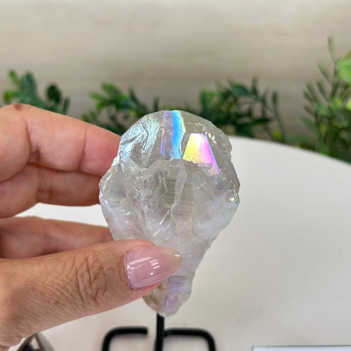 Angel Aura Quartz Point on a Metal Stand, 5.8" Tall #3122AA-038