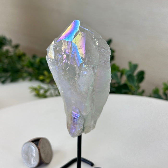 Angel Aura Quartz Point on a Metal Stand, 5.8" Tall #3122AA-038