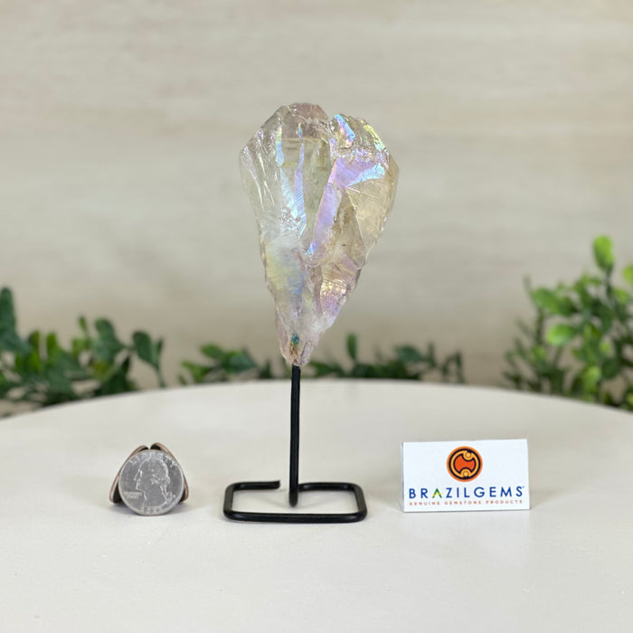 Angel Aura Quartz Point on a Metal Stand, 5.9" Tall #3122AA-036