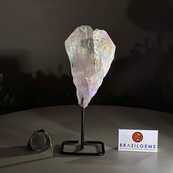 Angel Aura Quartz Point on a Metal Stand, 5.9" Tall #3122AA-036