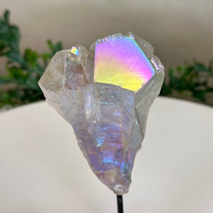 Angel Aura Quartz Point on a Metal Stand, 5.9" Tall #3122AA-036