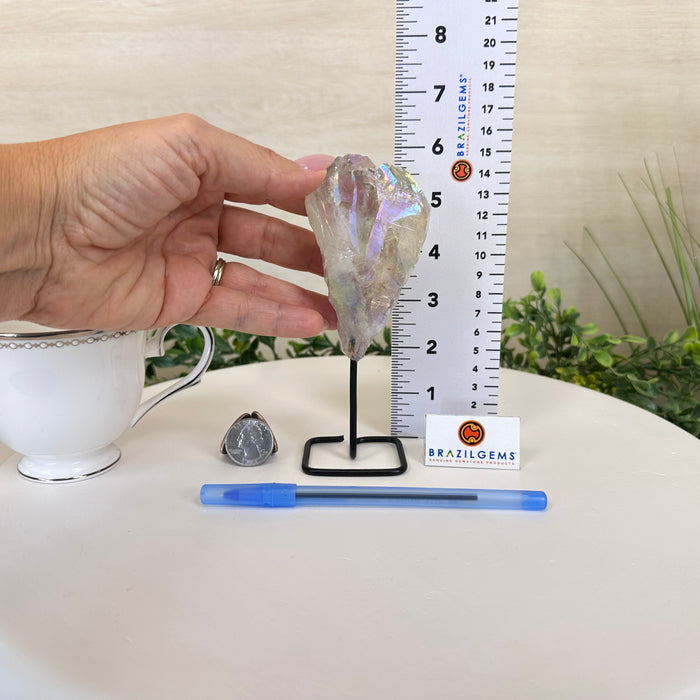 Angel Aura Quartz Point on a Metal Stand, 5.9" Tall #3122AA-036
