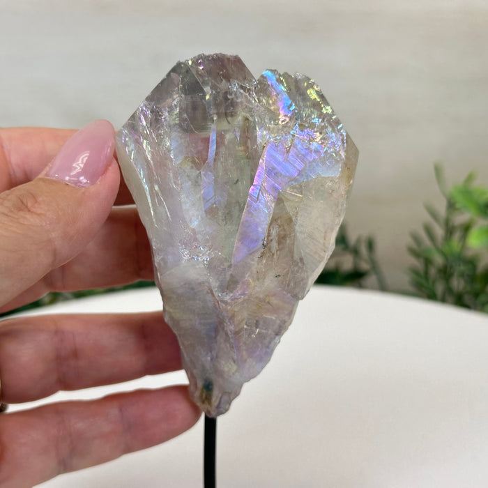Angel Aura Quartz Point on a Metal Stand, 5.9" Tall #3122AA-036