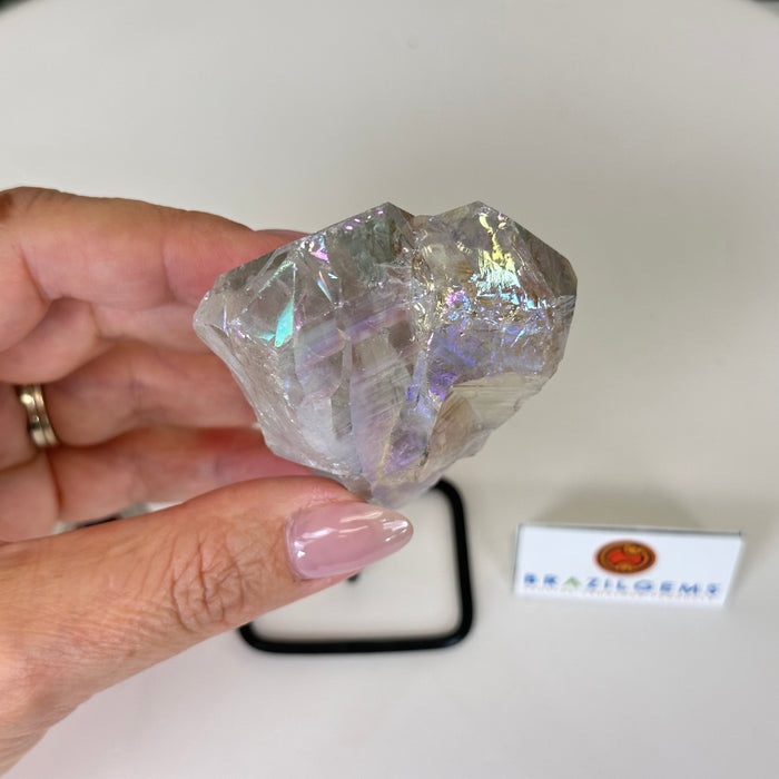 Angel Aura Quartz Point on a Metal Stand, 5.9" Tall #3122AA-036