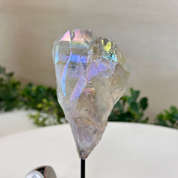 Angel Aura Quartz Point on a Metal Stand, 5.9" Tall #3122AA-036