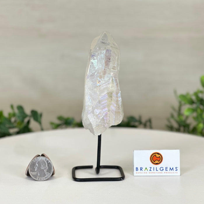 Angel Aura Quartz Point on a Metal Stand, 6.9" Tall #3122AA-039