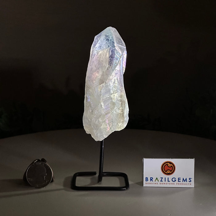 Angel Aura Quartz Point on a Metal Stand, 6.9" Tall #3122AA-039