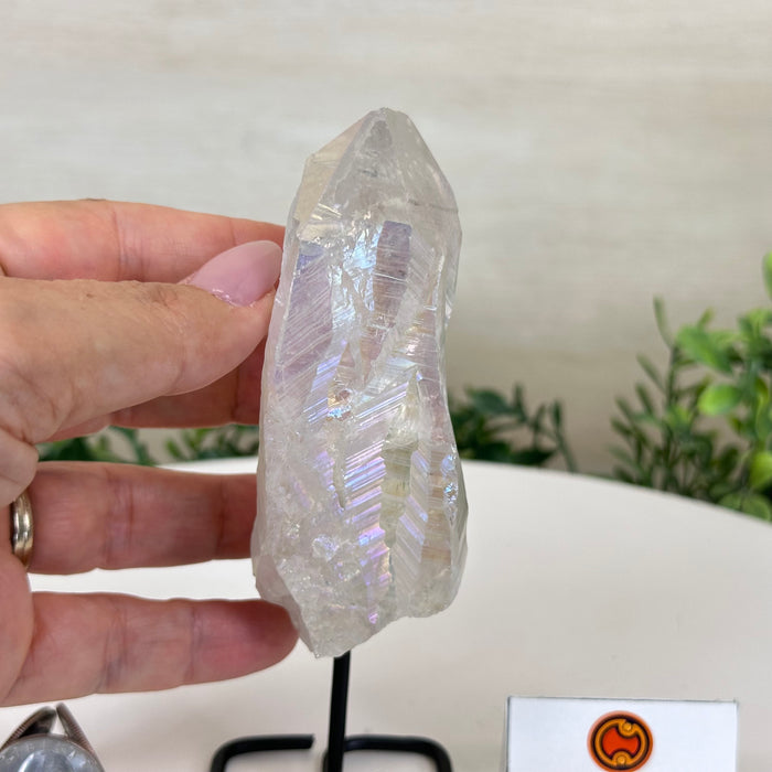 Angel Aura Quartz Point on a Metal Stand, 6.9" Tall #3122AA-039