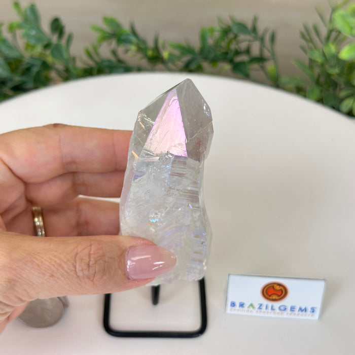 Angel Aura Quartz Point on a Metal Stand, 6.9" Tall #3122AA-039