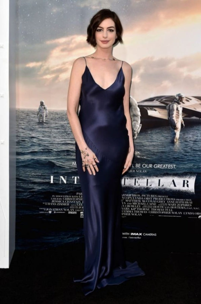 Anne Hathaway Royal Blue Satin Slip Formal Evening Celebrity