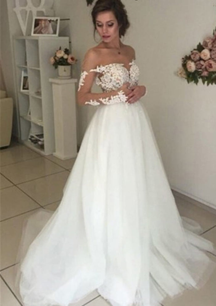 Bateau Open Back Ivory Tulle Court Princess Wedding Dress -
