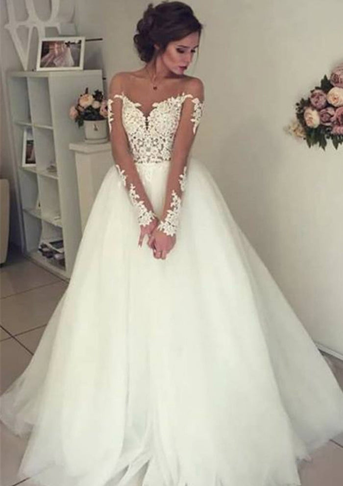 Bateau Open Back Ivory Tulle Court Princess Wedding Dress -