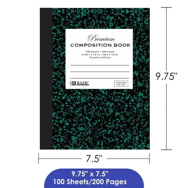 BAZIC 100 Ct. 5-1" Quad-Ruled Marble Composition Book Sold in 48 Units
