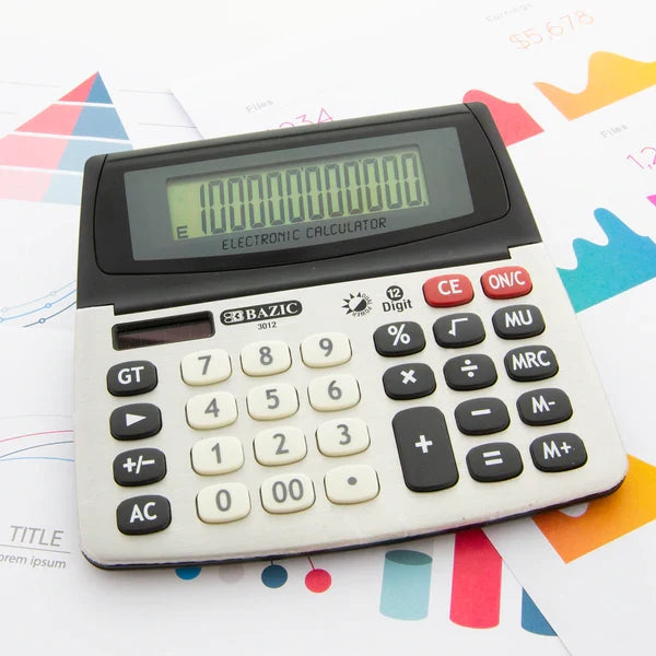 BAZIC 12-Digit Dual Power Desktop Calculator w/ Adjustable Display Sold in 12 Units