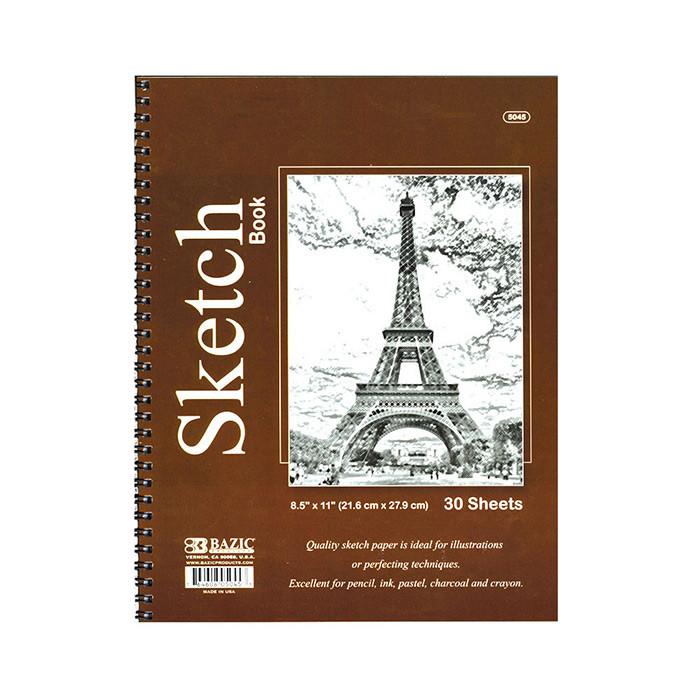 BAZIC 30 Ct. 8.5" X 11" Side Bound Spiral Premium Sketch Book Sold in 48 Units