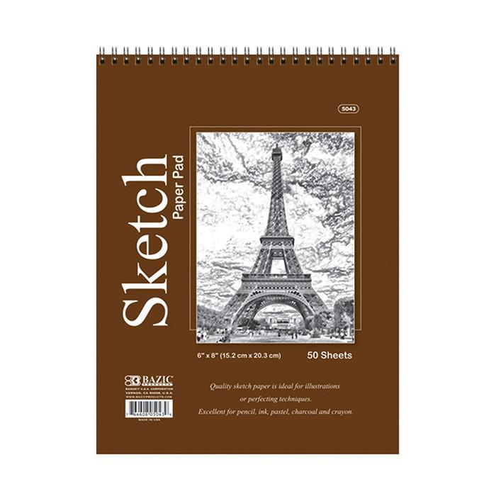 BAZIC 50 Ct. 6" X 8" Top Bound Spiral Premium Sketch Pad Sold in 48 Units