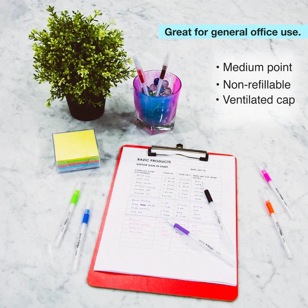 BAZIC 8 Color Prima Stick Pen w/ Cushion Grip Sold in 24 Units