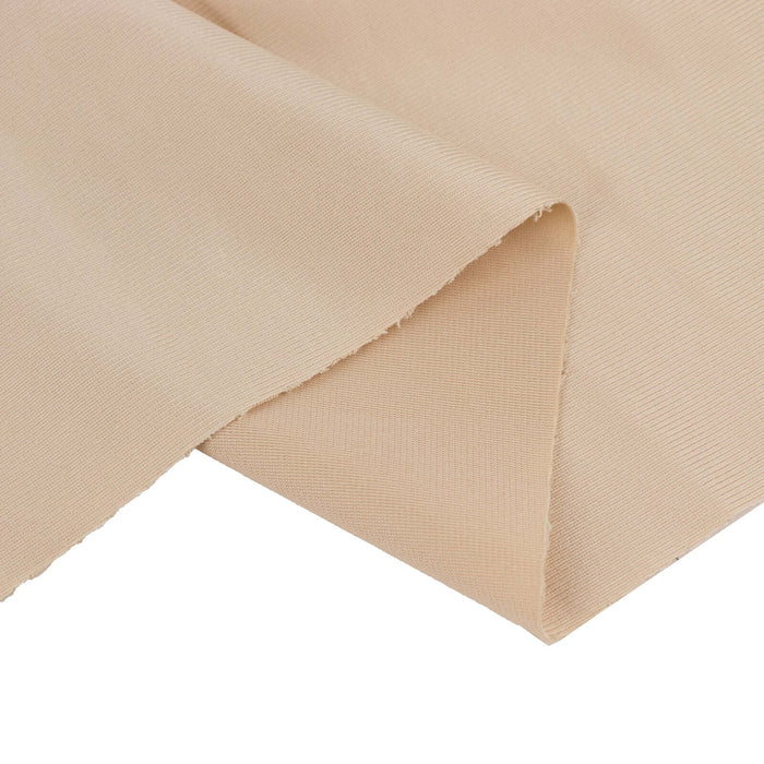 Beige fabric swatch showing texture and drape details.