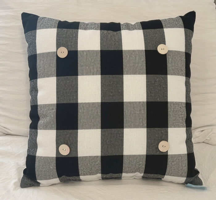 Black Buffalo Plaid Square Button Pillow