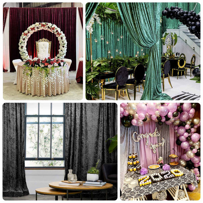 Elegant event decor featuring floral arrangements, drapes, and table setups.