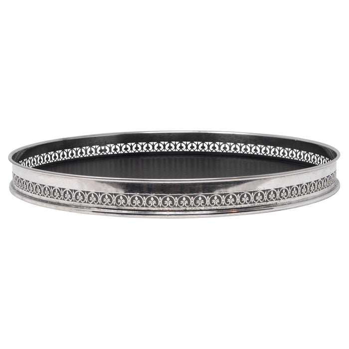 Vintage Black Formica Silver Plate Edge Serving Tray Side View | The Hour Shop