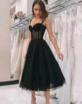 Black Polka Dot Tulle Straps Vintage Homecoming Wedding