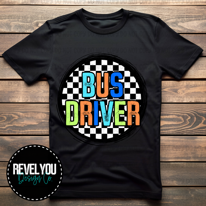 Checkered Circle Orange Bus Driver - PNG