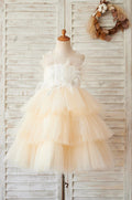 Champagne Cupcake Tulle Beaded Lace Wedding Flower Girl