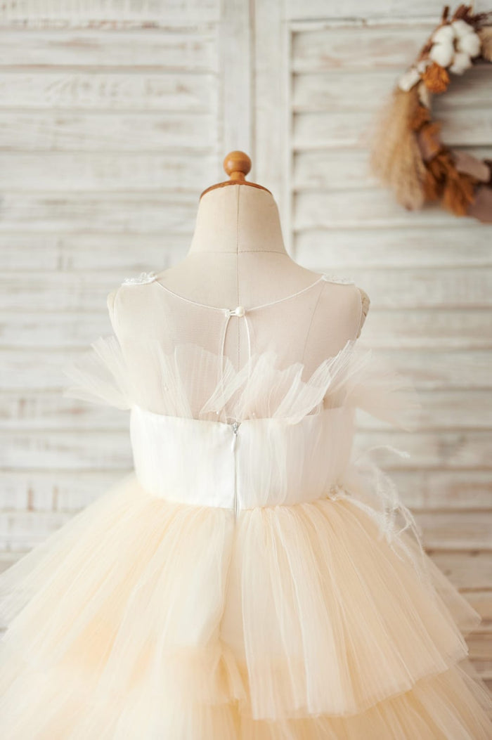 Champagne Cupcake Tulle Beaded Lace Wedding Flower Girl