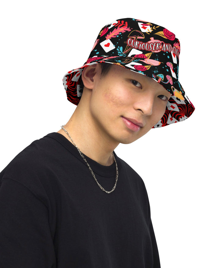 Curiouser and Curiouser / Off With Your Head Reversible Bucket Hat, Bucket Hat, - One Stop Rave