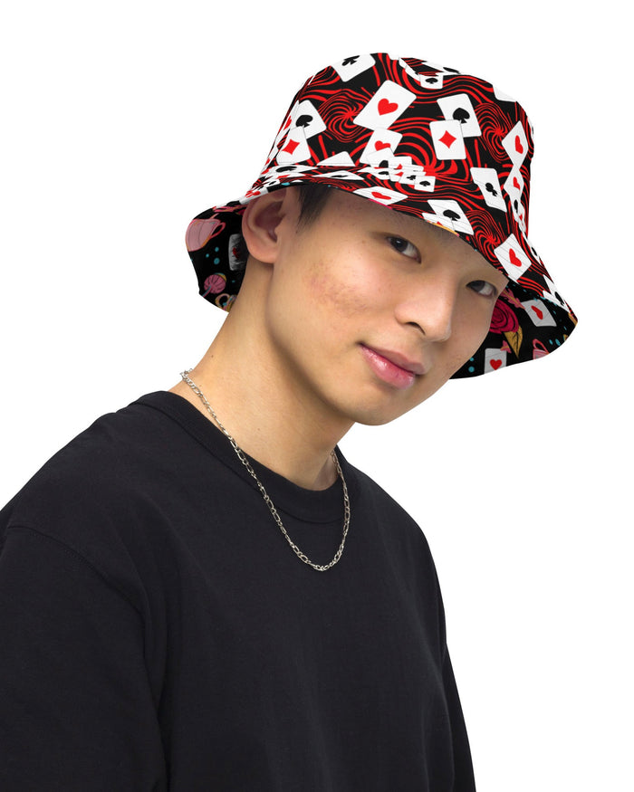 Curiouser and Curiouser / Off With Your Head Reversible Bucket Hat, Bucket Hat, - One Stop Rave