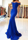 Elastic Satin Off Shoulder Sweetheart Sweep Train Mermaid