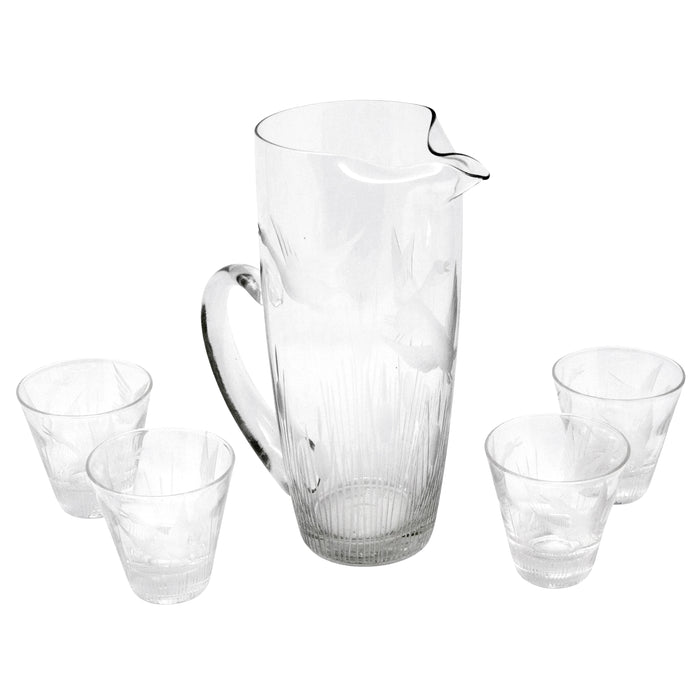 Vintage Etched Duck and Reeds Cocktail Pitcher Set | The Hour Shop