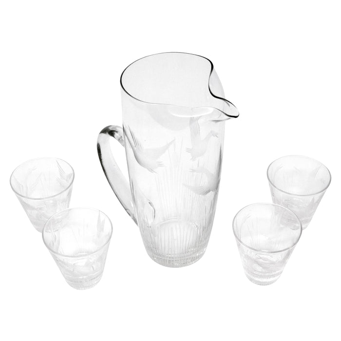 Vintage Etched Duck and Reeds Cocktail Pitcher Set Top | The Hour Shop