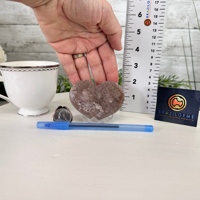 Extra Quality Pink Amethyst Heart Geode on an Acrylic Stand, 0.57 lbs & 2.1" Tall #5462-0042 by Brazil Gems - Brazil GemsBrazil GemsExtra Quality Pink Amethyst Heart Geode on an Acrylic Stand, 0.57 lbs & 2.1" Tall #5462-0042 by Brazil GemsHearts5462-0042