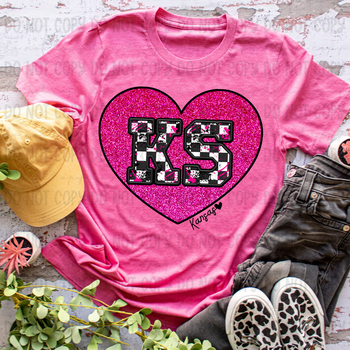 Faux Glitter Heart Checkered State - Customize Yours - PNG