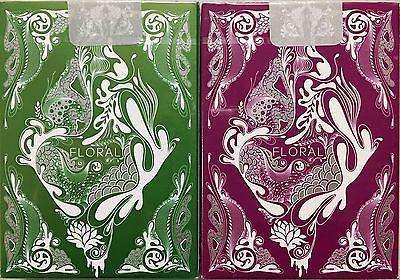 PlayingCardDecks.com-Floral 2 Deck Set Green Purple Playing Cards