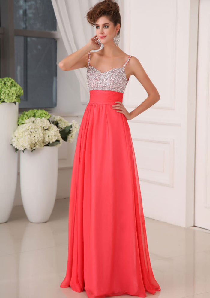 Formal A-line Sweetheart V-back Chiffon Prom Dress Long