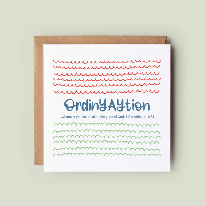 Fun Bible Verse Ordination Card with recycled kraft envelope