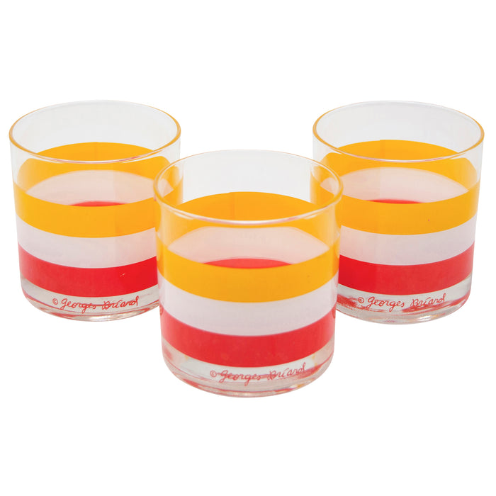 Vintage Georges Briard Yellow White Orange Cabana Rocks Glasses | The Hour Shop